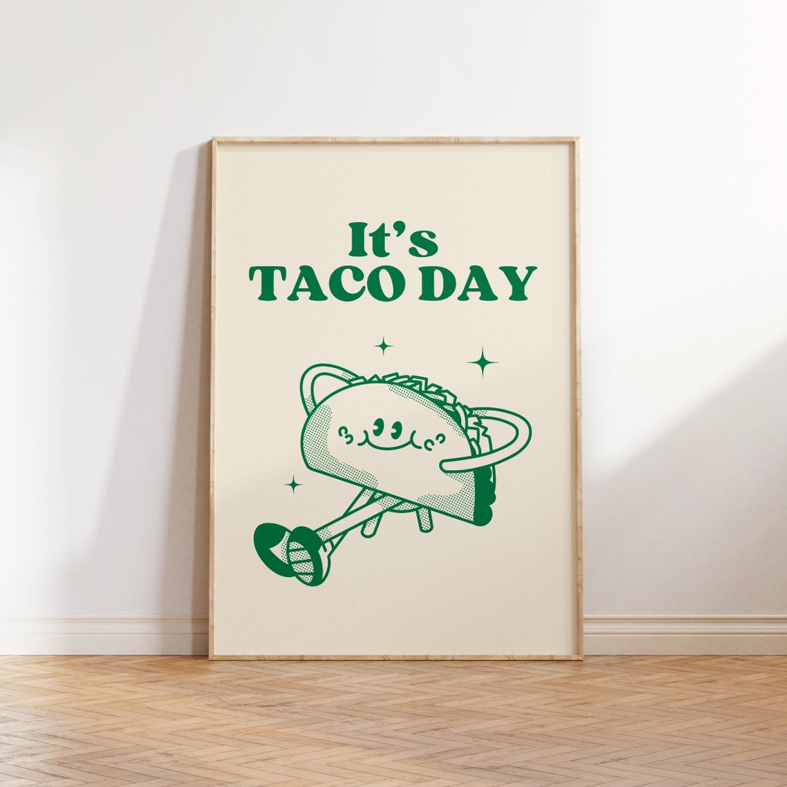 It's Taco Day Retro Green Taco Mascot Funny Foodie Kitchen Poster