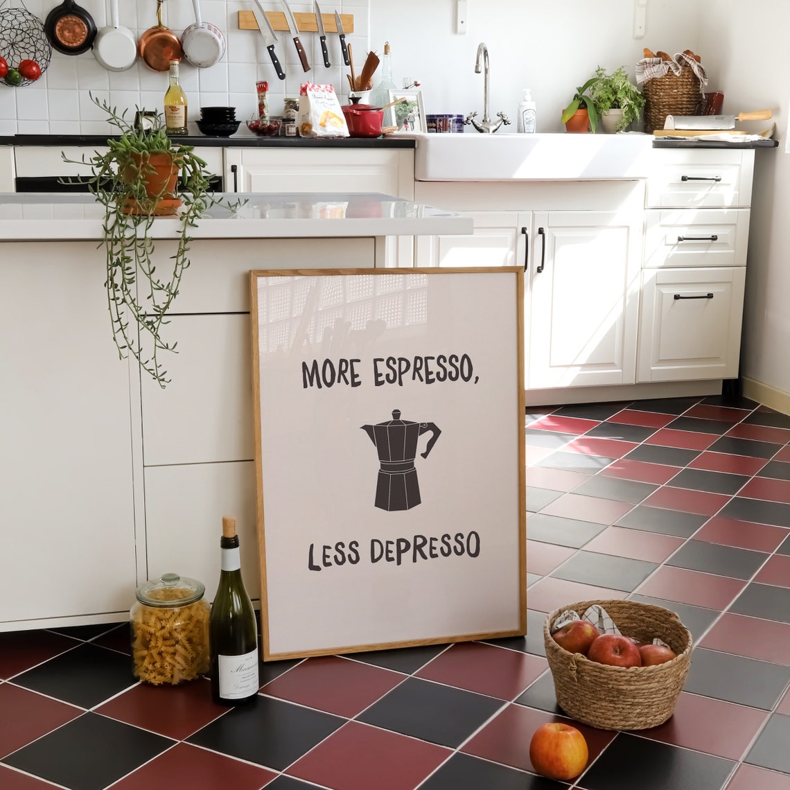 More Espresso Less Depresso Funny Moka Pot Kitchen Coffee Poster - Image 4