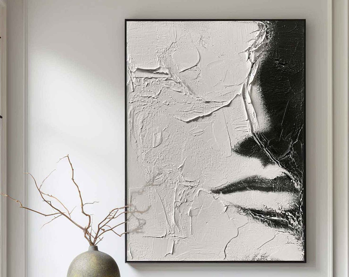 Abstract Woman Faceless Painting Abstract Figure Wall Art Black White Texture Painting Female Woman Portrait Art Modern Living Room Painting