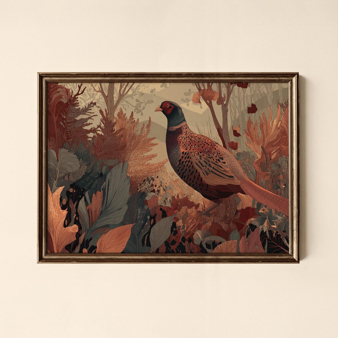 Pheasant Bird Autumn Foliage Vintage Woodland Nature Art Wall Poster