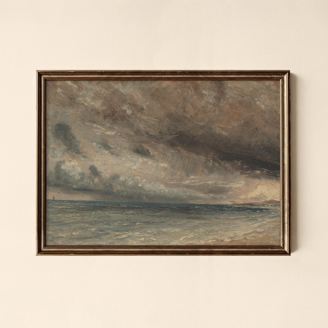 Moody Storm Clouds Rolling Over a Restless Sea Vintage Oil Poster