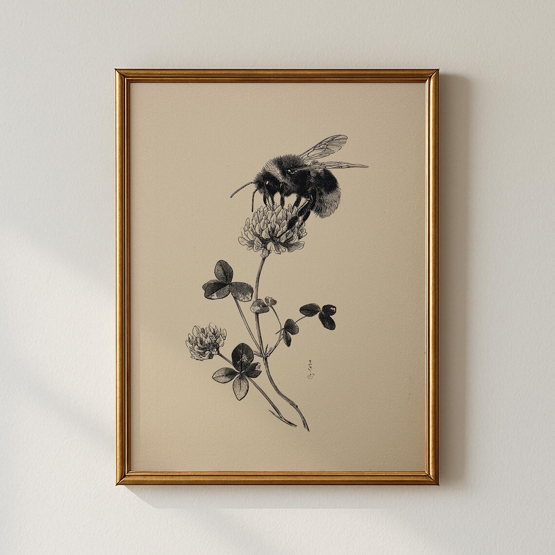 Vintage Bee Print, Botanical Bedroom Art Print
