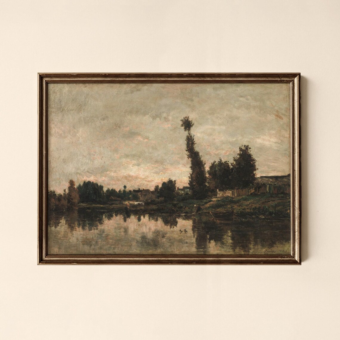 Twilight Riverbank Poplars Vintage Landscape Painting Poster