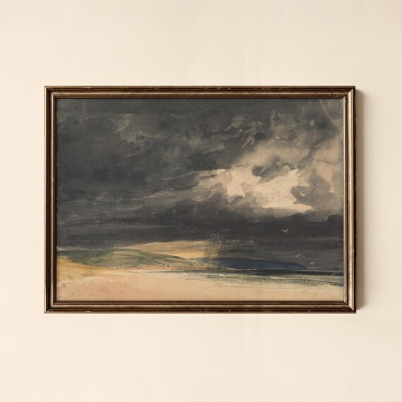 Storm Clouds Over Dark Beach With Seagulls Moody Seascape Poster