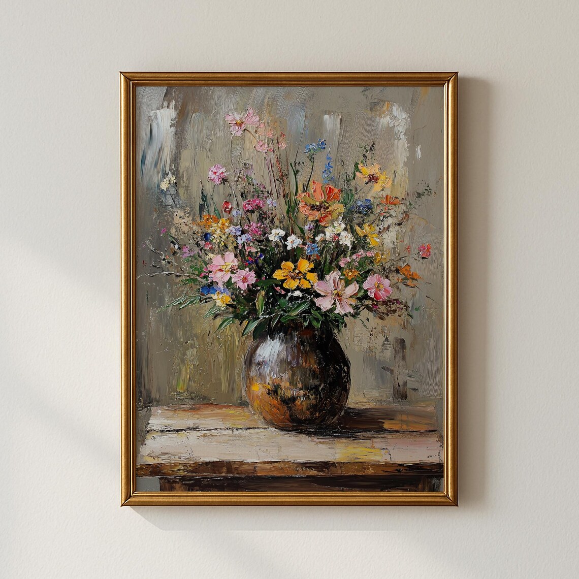 Wildflower Bouquet Oil Painting Vintage Floral Still Life Art Print