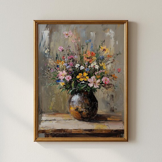 Wildflower Bouquet Oil Painting Vintage Floral Still Life Art Print
