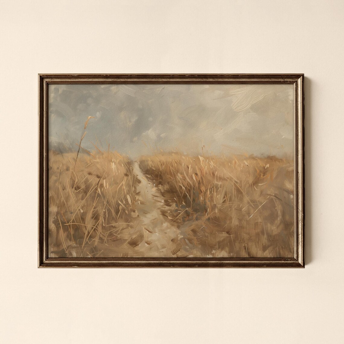 Autumn Path Through Golden Wheat Field Vintage Oil Painting Print