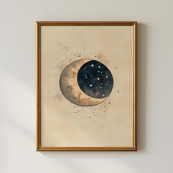 Vintage Moon Print Modern Wall Art Bedroom Collected Prints Cpp609