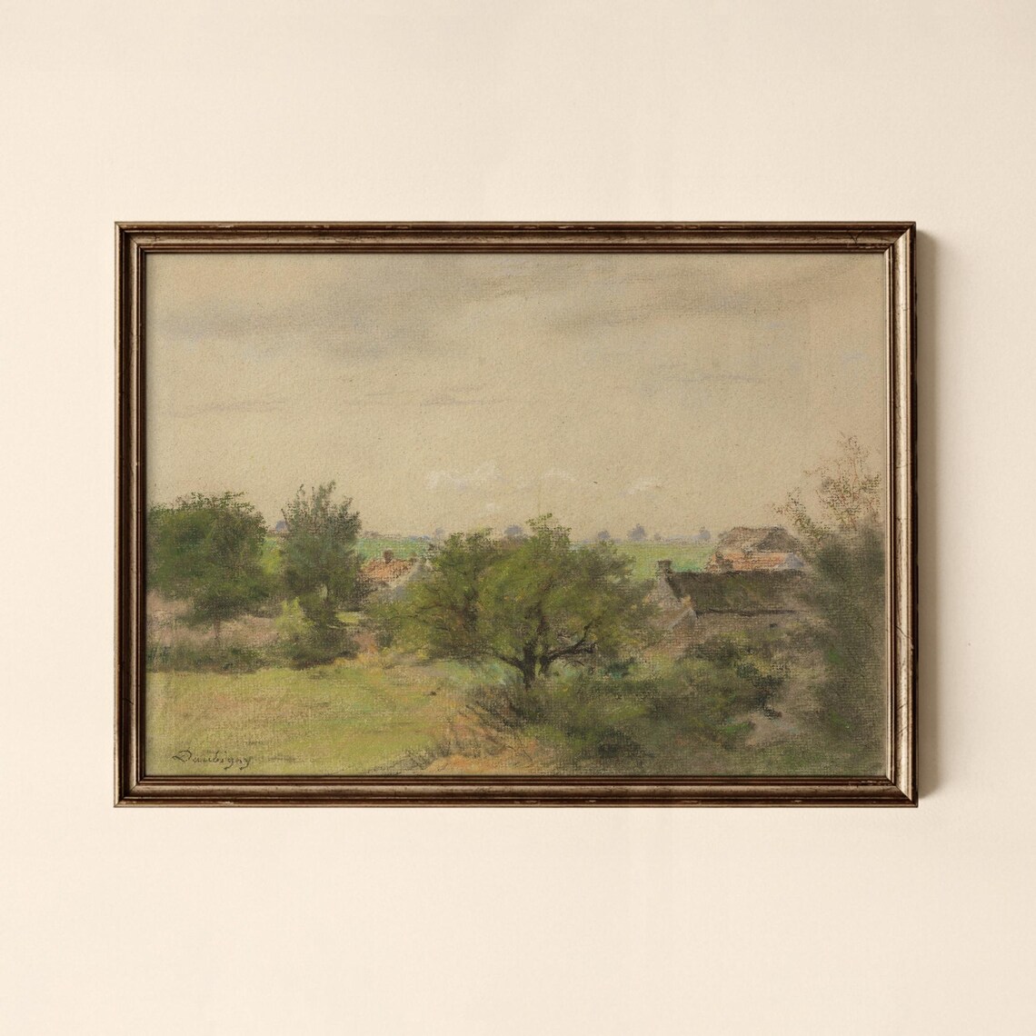 Vintage Farm Cottages Among Trees Soft Pastoral Landscape Art Print