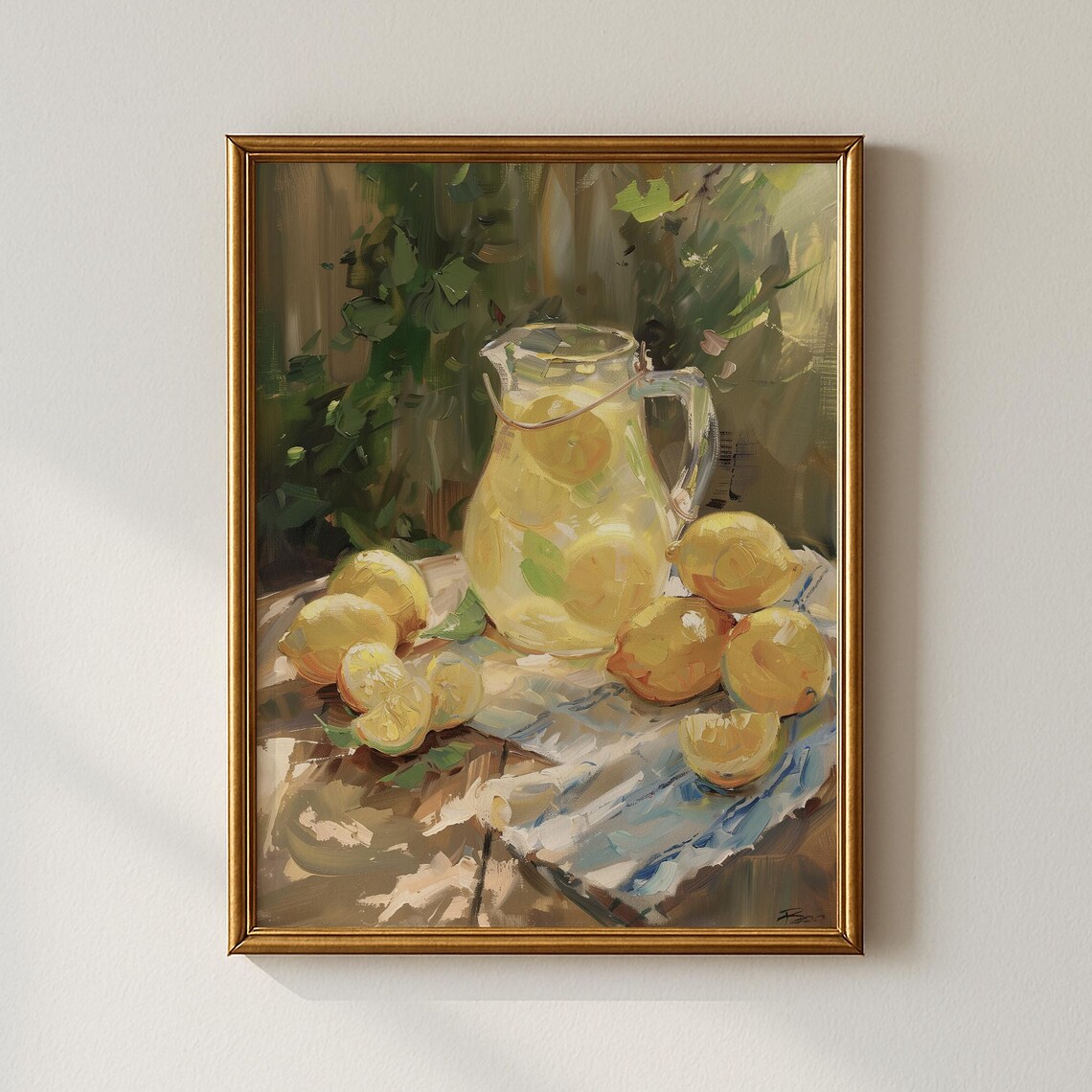 Vintage Lemon Pitcher Art Print, Kitchen Wall Art