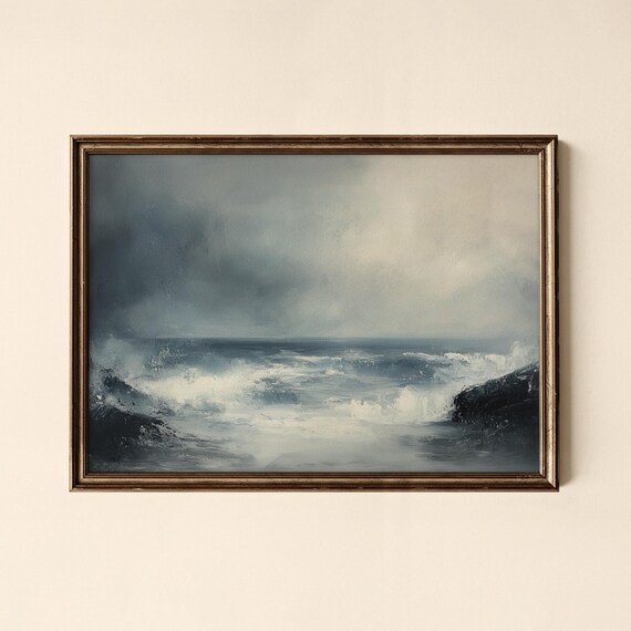 Moody Ocean Waves Seascape Vintage Oil Painting Coastal Storm Art Poster