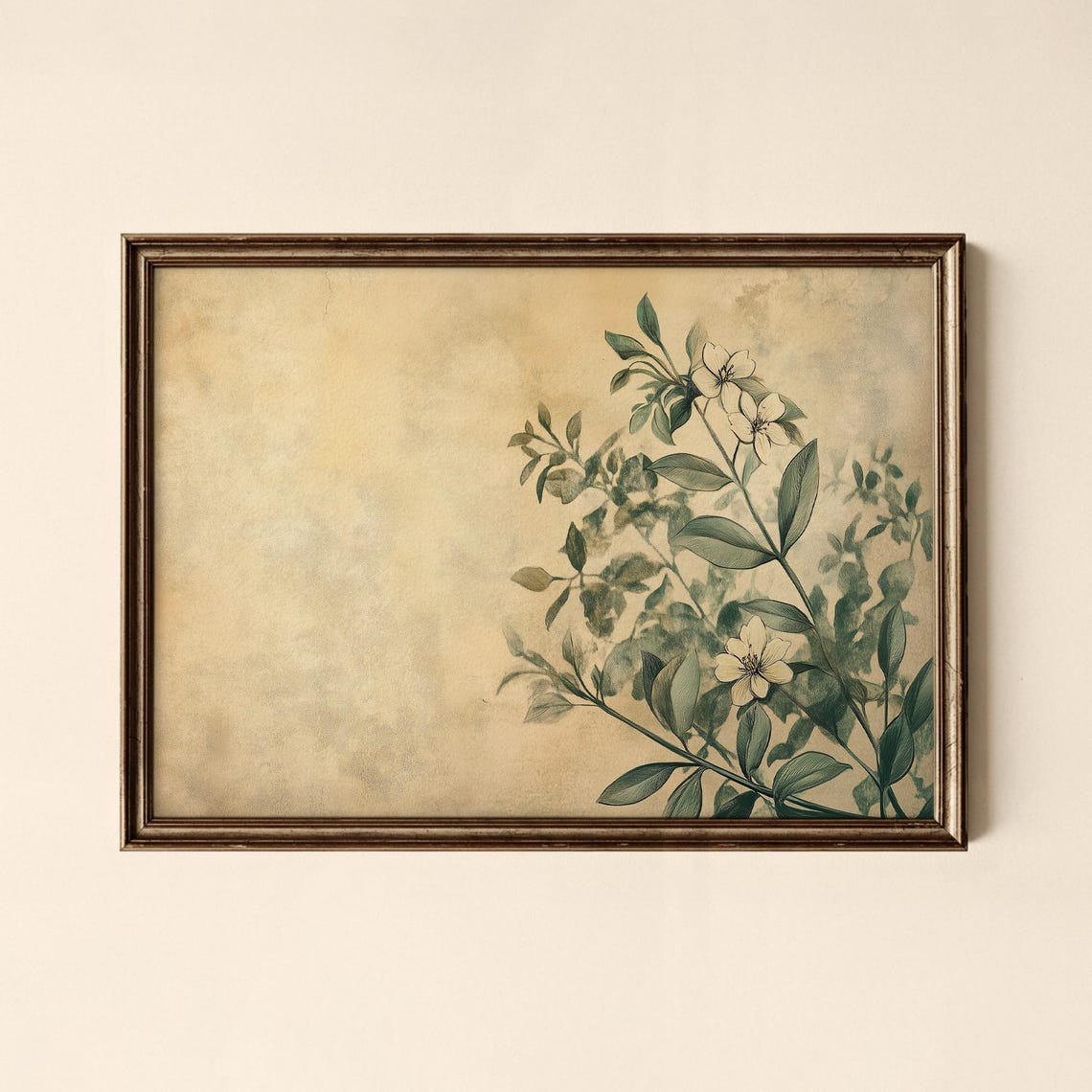 White Wildflowers Vintage Botanical Sketch on Cream Paper Wall Art