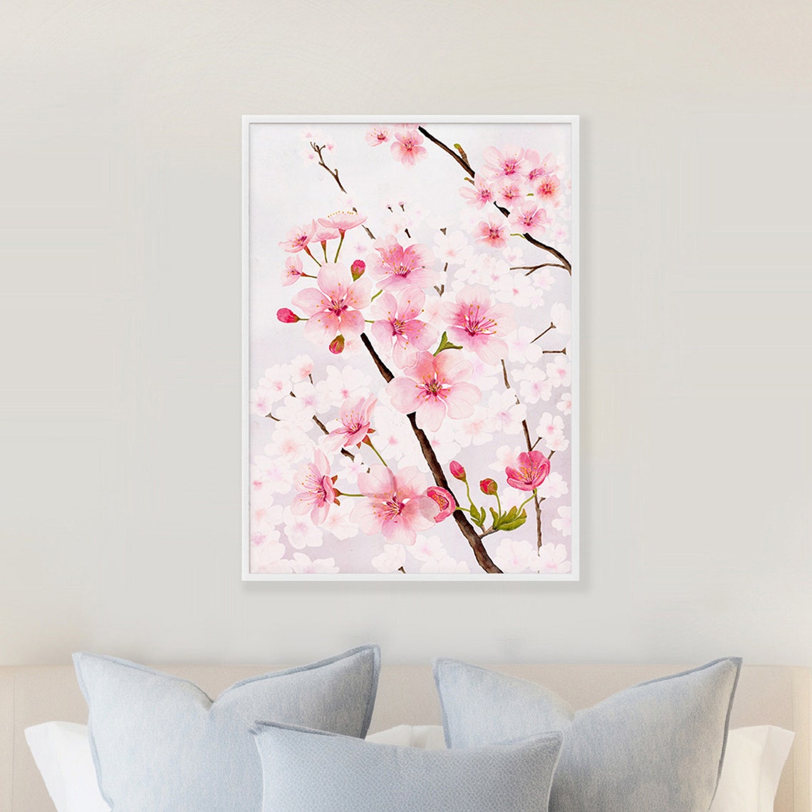 Dense Pink Sakura Blossom Branch Watercolor Poster Spring Floral Art - Image 2
