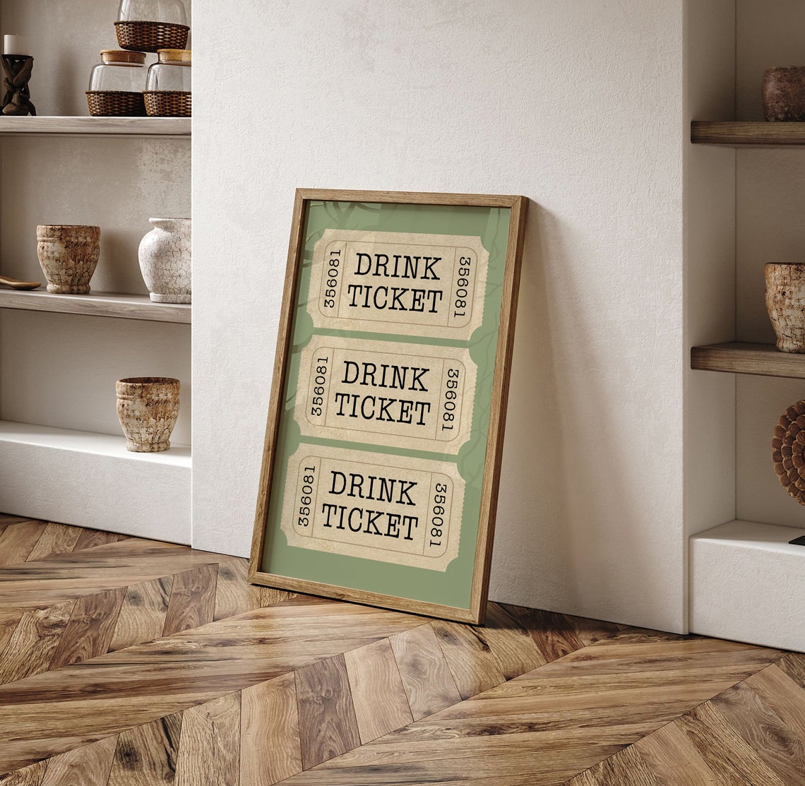 Drink Ticket Retro Vintage Ticket Stubs Sage Green Wall Bar Poster - Image 2