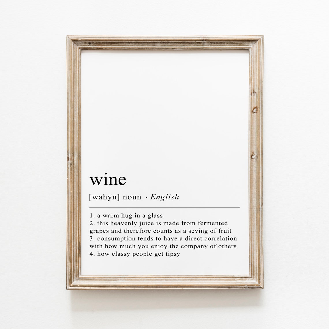 Wine Dictionary Definition Funny Bar Cart Kitchen Decor Humor Poster