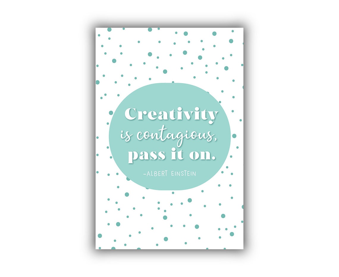 Albert Einstein Creativity Is Contagious Mint Polka Dot Quote Poster - Image 2