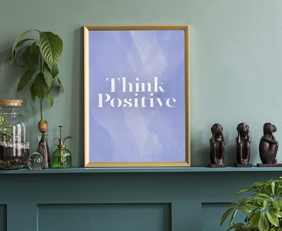 Think Positive Lavender Watercolor Typography Poster Wall Decor - Image 3