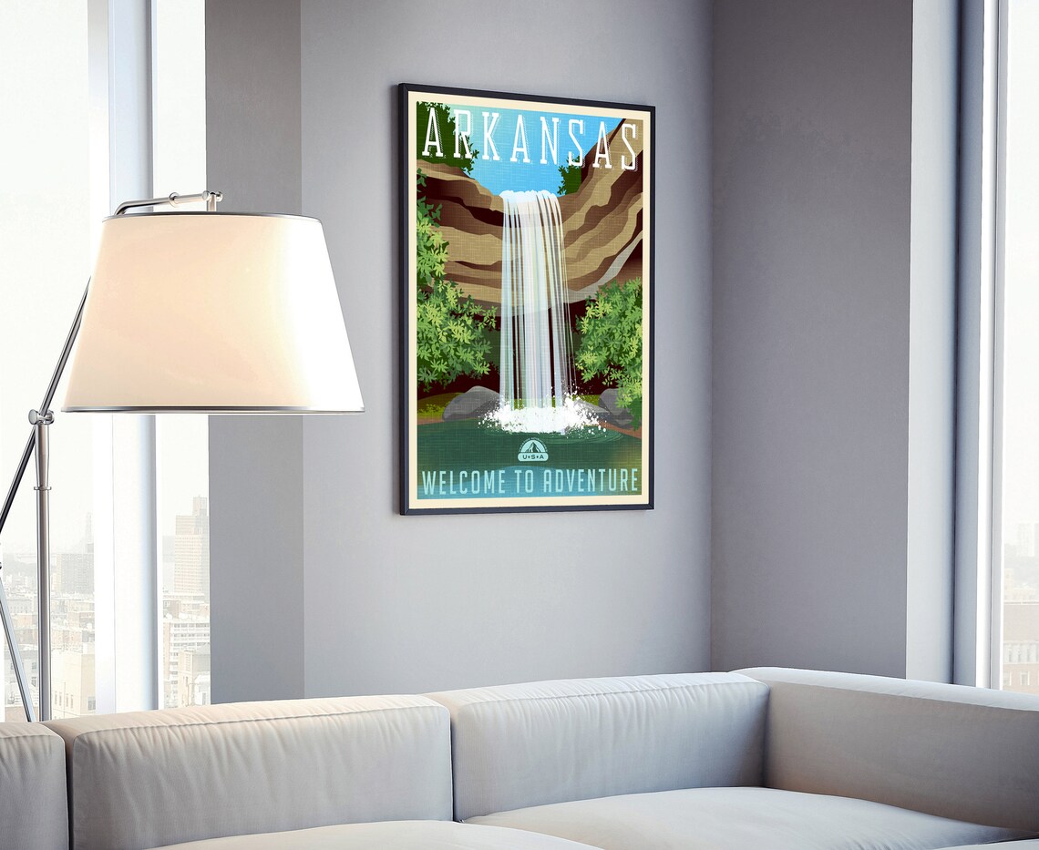 Arkansas Waterfall Adventure State Vintage Style Travel Poster - Image 4