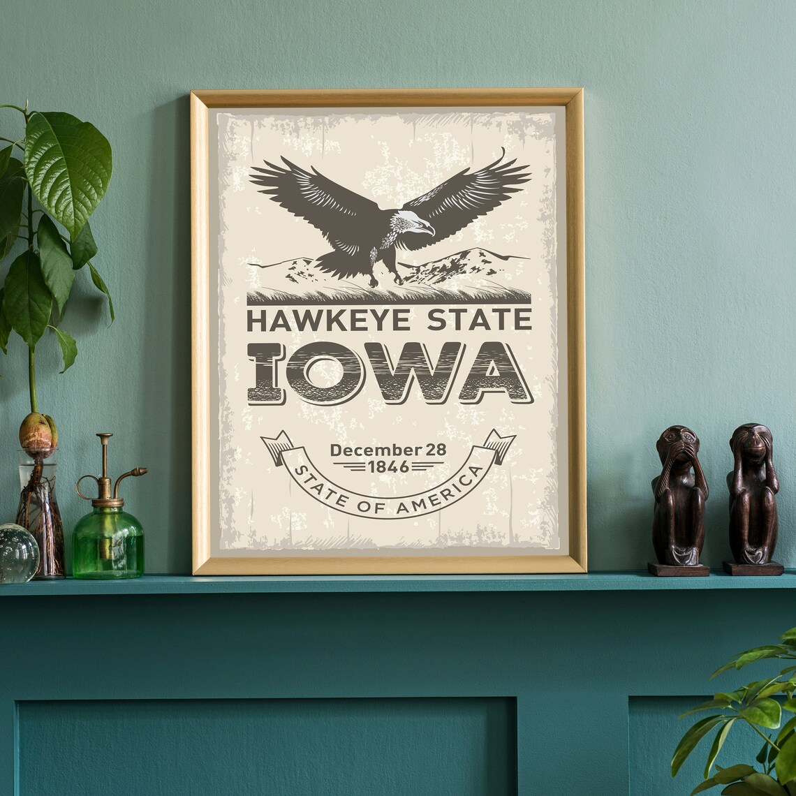 Iowa Hawkeye State Retro Vintage Eagle Statehood Travel Wall Poster - Image 3