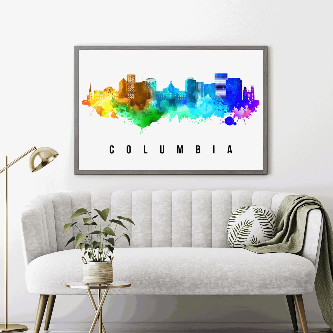 Columbia South Carolina Rainbow Watercolor Skyline Travel Poster - Image 3