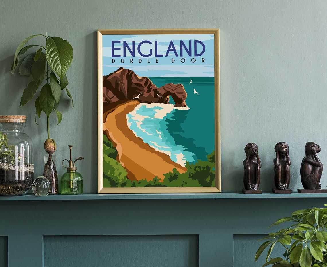 England Durdle Door Coastal Arch Beach Retro Vintage Travel Poster - Image 3
