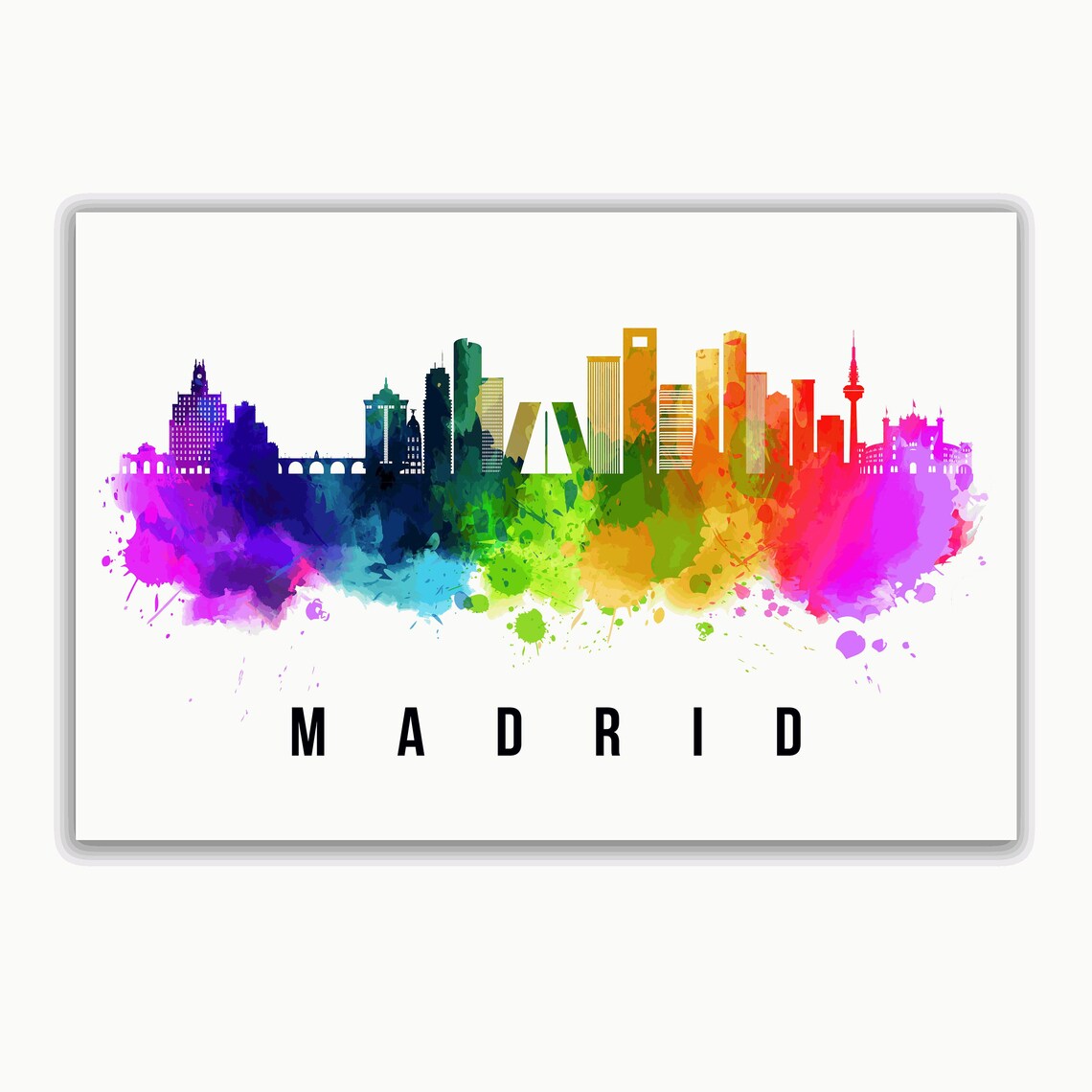 Madrid Spain Rainbow Watercolor City Skyline Silhouette Art Poster - Image 2