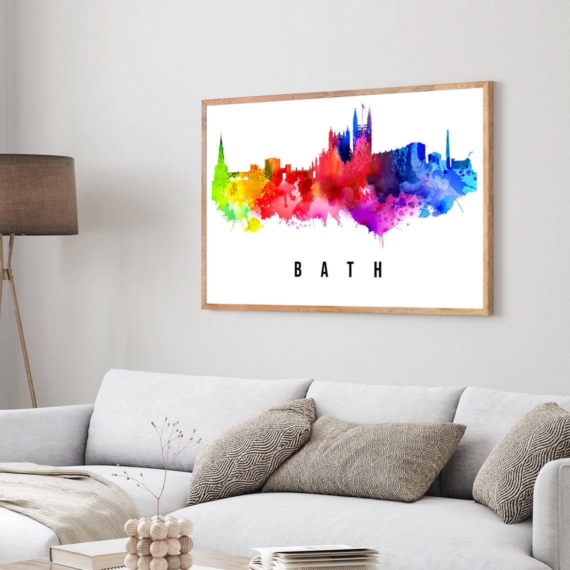 Bath England Rainbow Watercolor Skyline Abbey Towers City Art Poster - Image 4