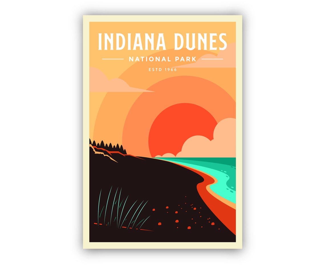 Indiana Dunes National Park Retro Sunset Beach Travel Poster - Image 2