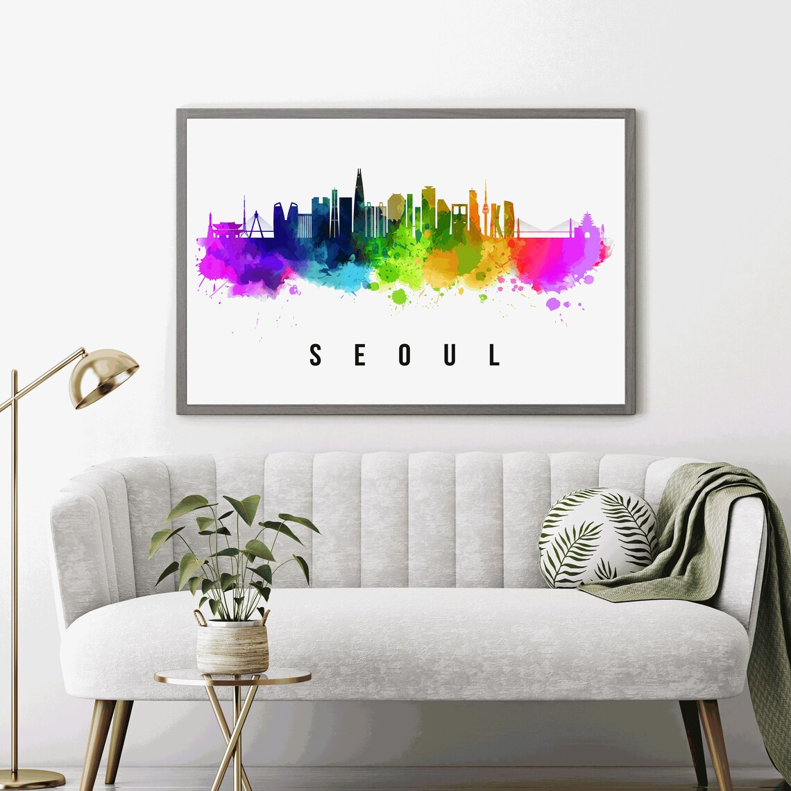 Seoul South Korea Rainbow Watercolor Skyline Palace Gate Travel Poster - Image 4