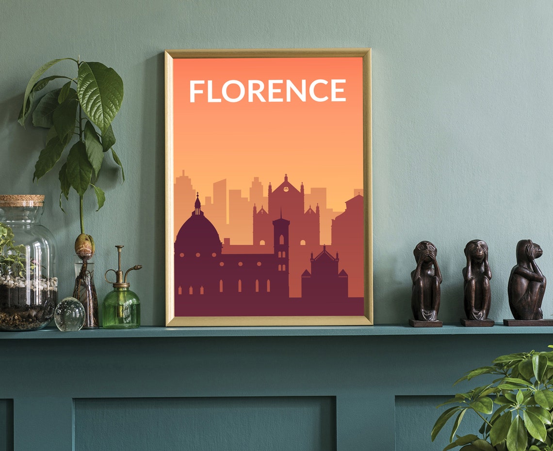 Florence Italy Sunset Skyline Duomo Silhouette Modern Travel Poster - Image 3