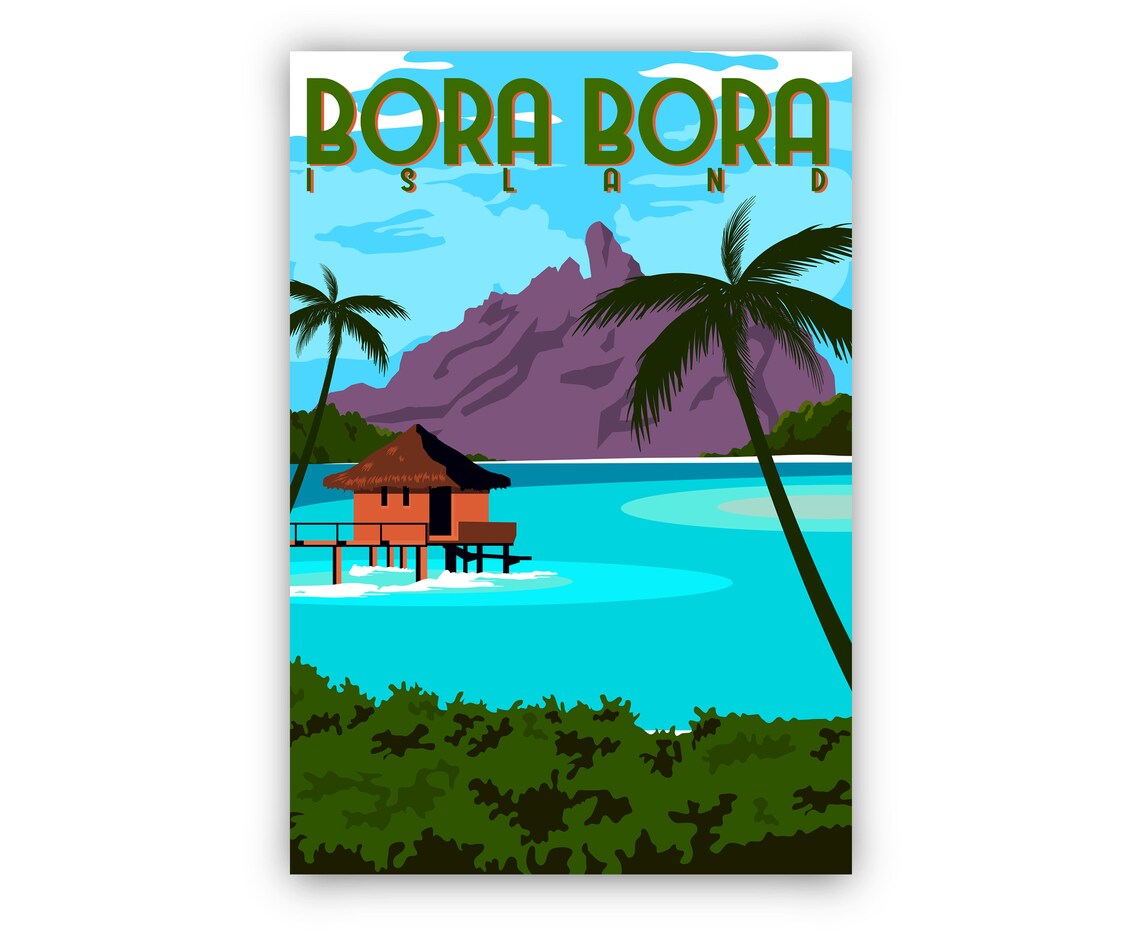 Bora Bora Island Overwater Bungalow Tropical Lagoon Travel Poster - Image 2