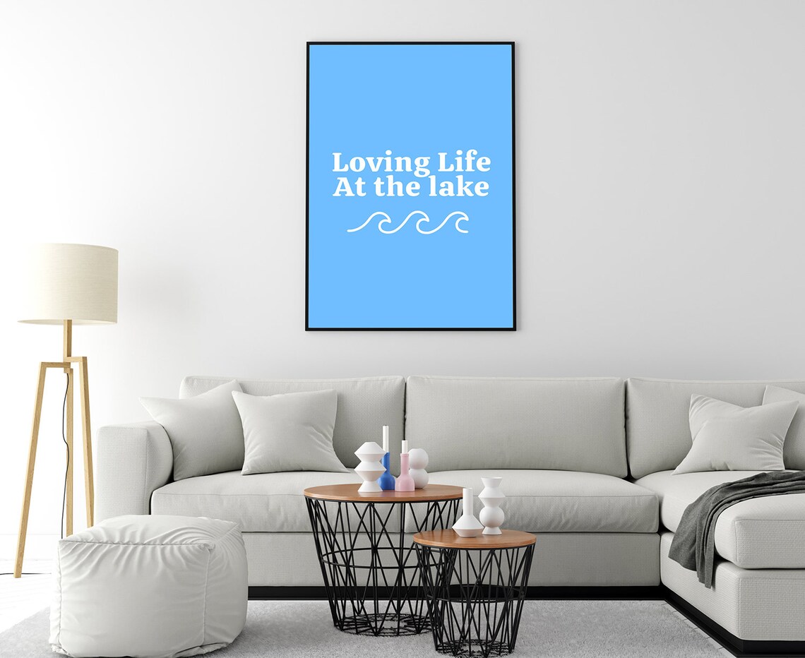Loving Life At The Lake Bright Blue Wave Minimalist Quote Poster - Image 4