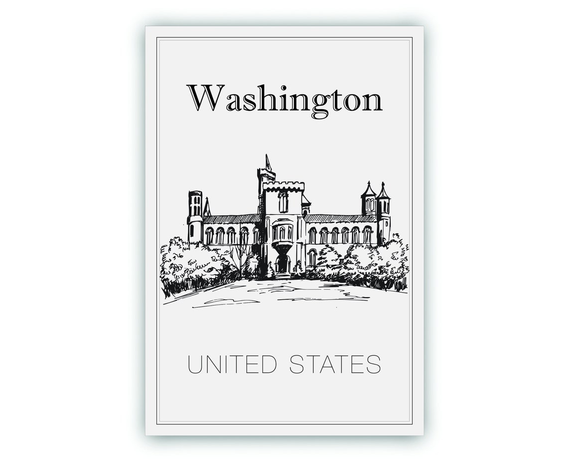 Washington DC Smithsonian Castle Hand Drawn Line Art Travel Poster - Image 2