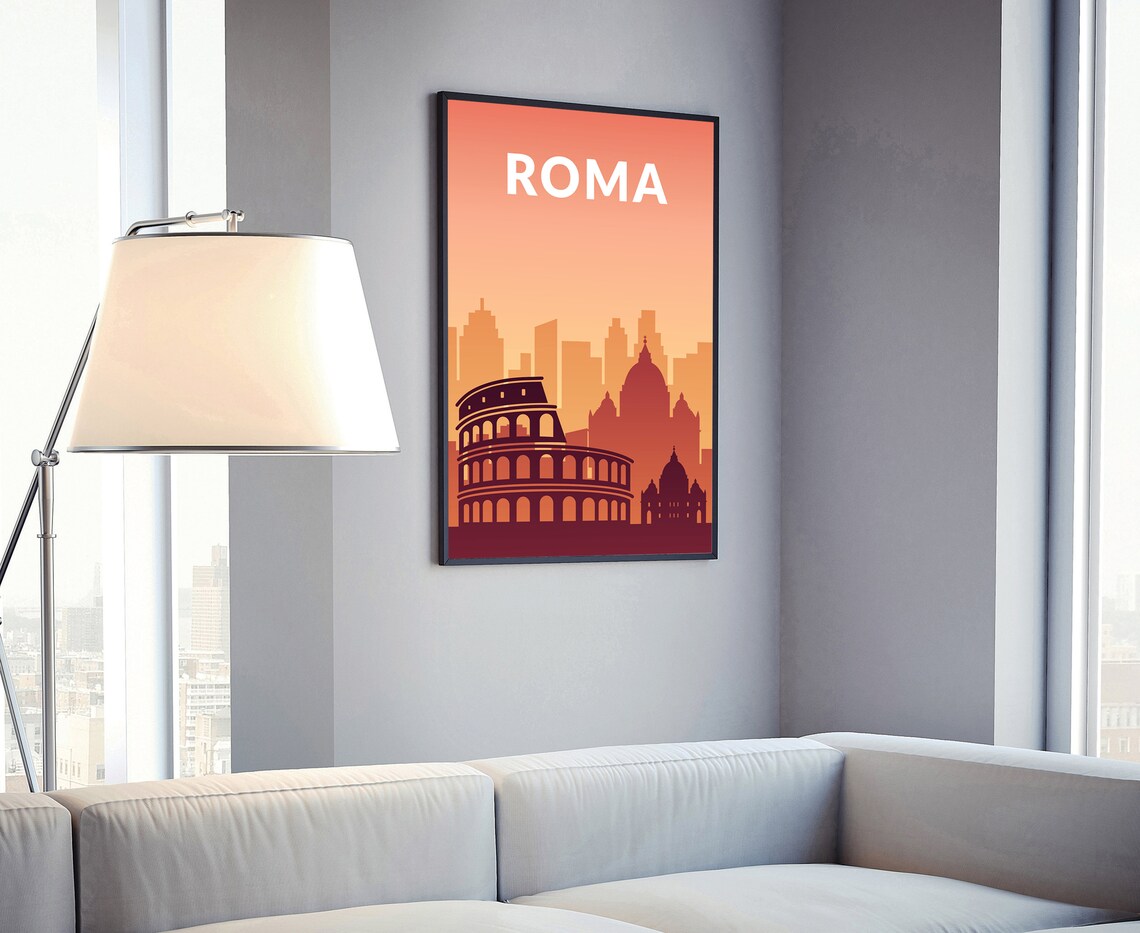 Roma Italy Colosseum Sunset Orange Modern City Travel Poster - Image 4