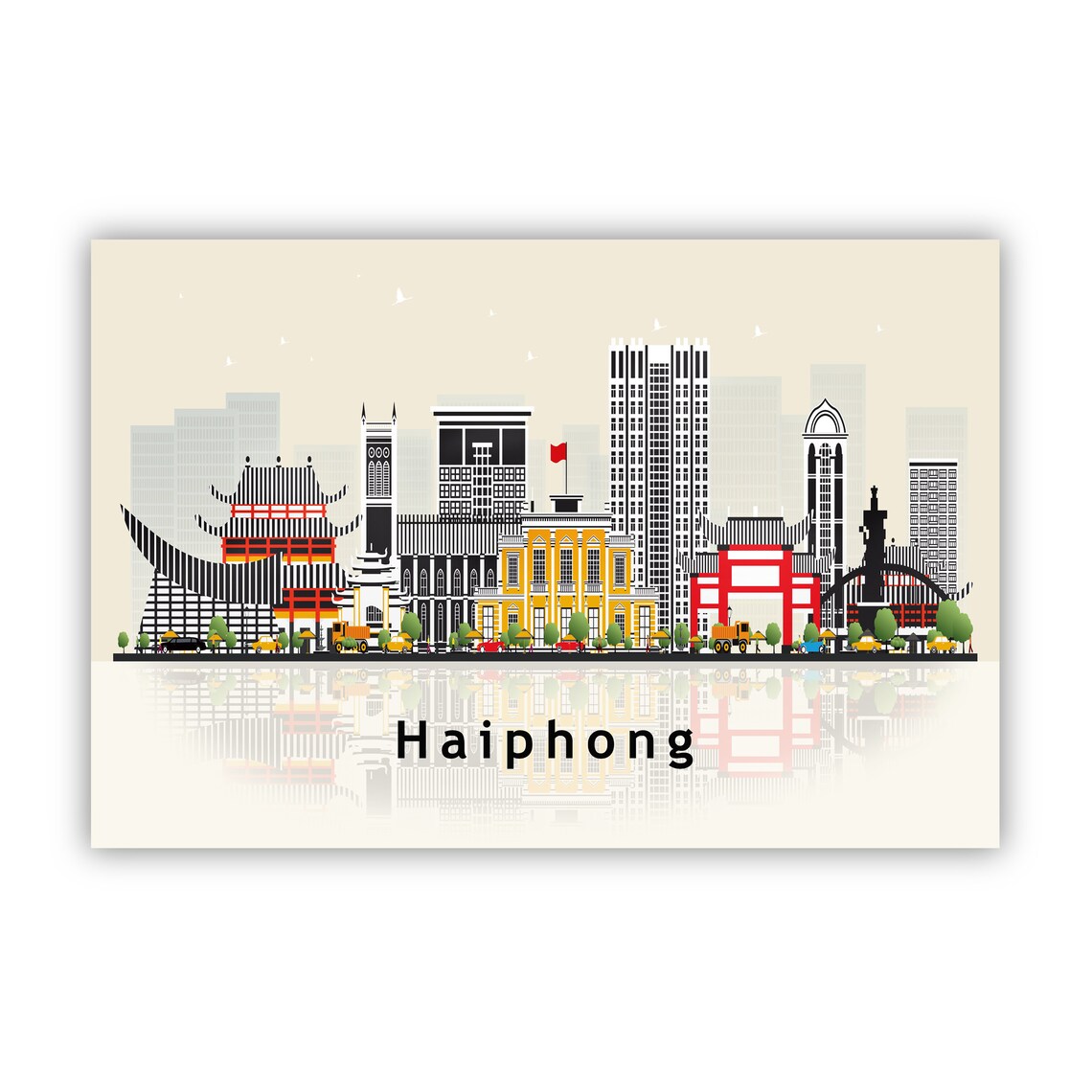 Haiphong Vietnam City Skyline Flat Vector Landmark Travel Poster - Image 2