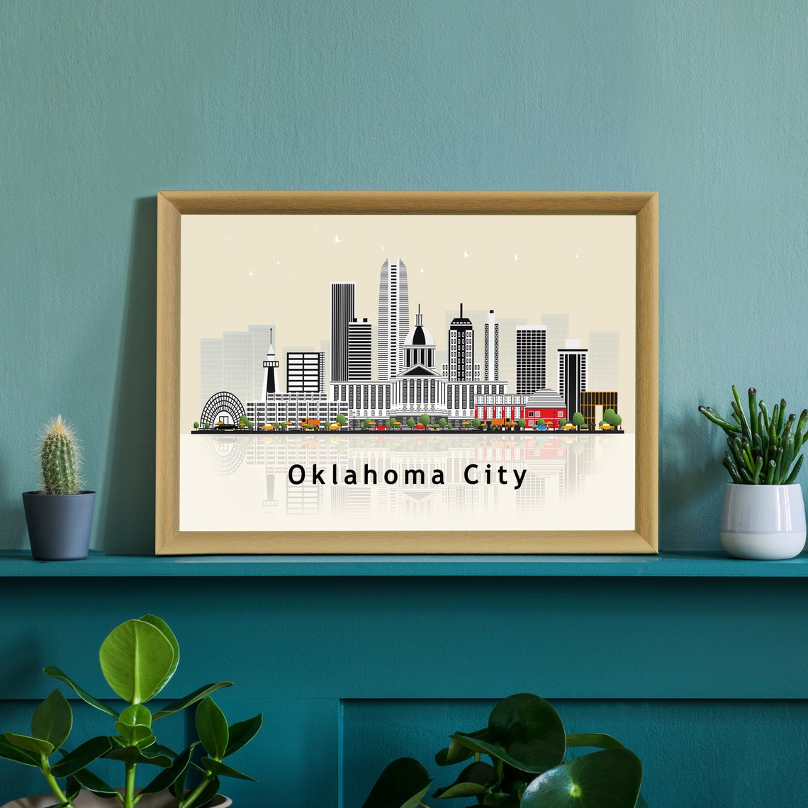 Oklahoma City Devon Tower Skyline Flat Illustration Travel Poster - Image 2