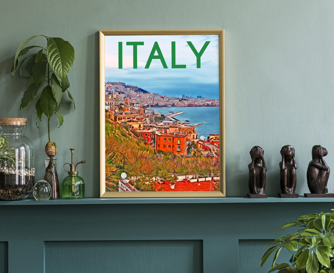 Italy Coastal Town Hillside Painterly Seaside Village Vintage Art Poster - Image 3