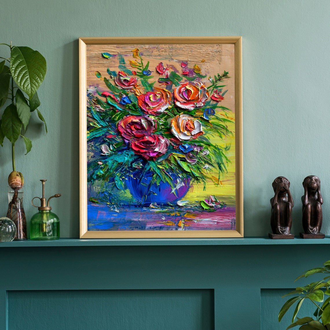 Flowers Oil Painting Flowers Still Life Poster Prints Flower Painting Prints Floral Texture Oil Painting Home Office Wall Art Decoration - Image 4