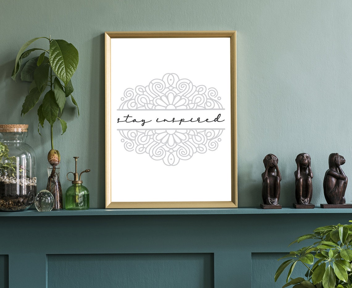 Stay Inspired Script Mandala Minimalist Office Quote Wall Art - Image 3