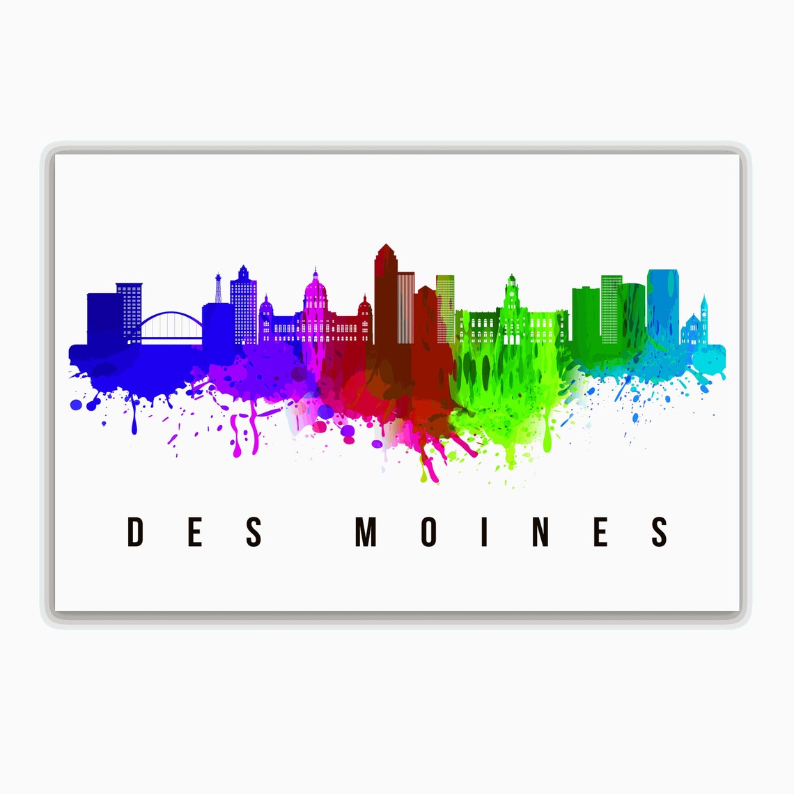 Des Moines Skyline Iowa Poster Iowa Cityscape Painting Des Moines Iowa Poster Cityscape And Landmark Print Home Wall Art Wall Decor - Image 2