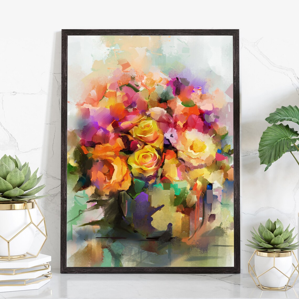 Pastel Roses Abstract Watercolor Floral Bouquet Art Poster Print
