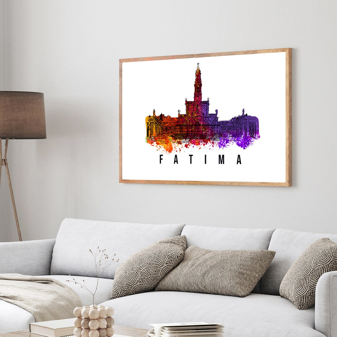 Fatima Portugal Watercolor Skyline Sanctuary Bell Tower Poster - Image 3