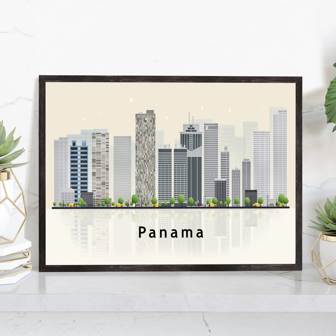 Panama City Central America Modern Towers Skyline Illustration Poster