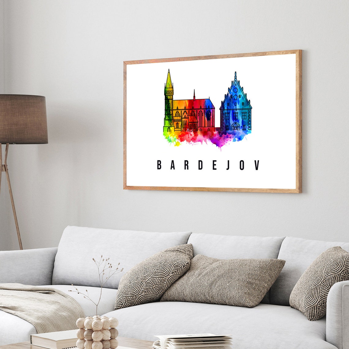 Bardejov Slovakia Watercolor Rainbow Church Old Town Skyline Poster - Image 3