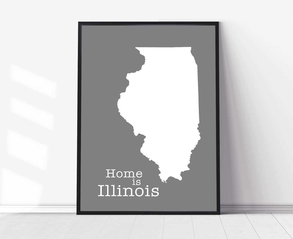 Home Is Illinois State Silhouette Minimalist Grey Modern Wall Poster
