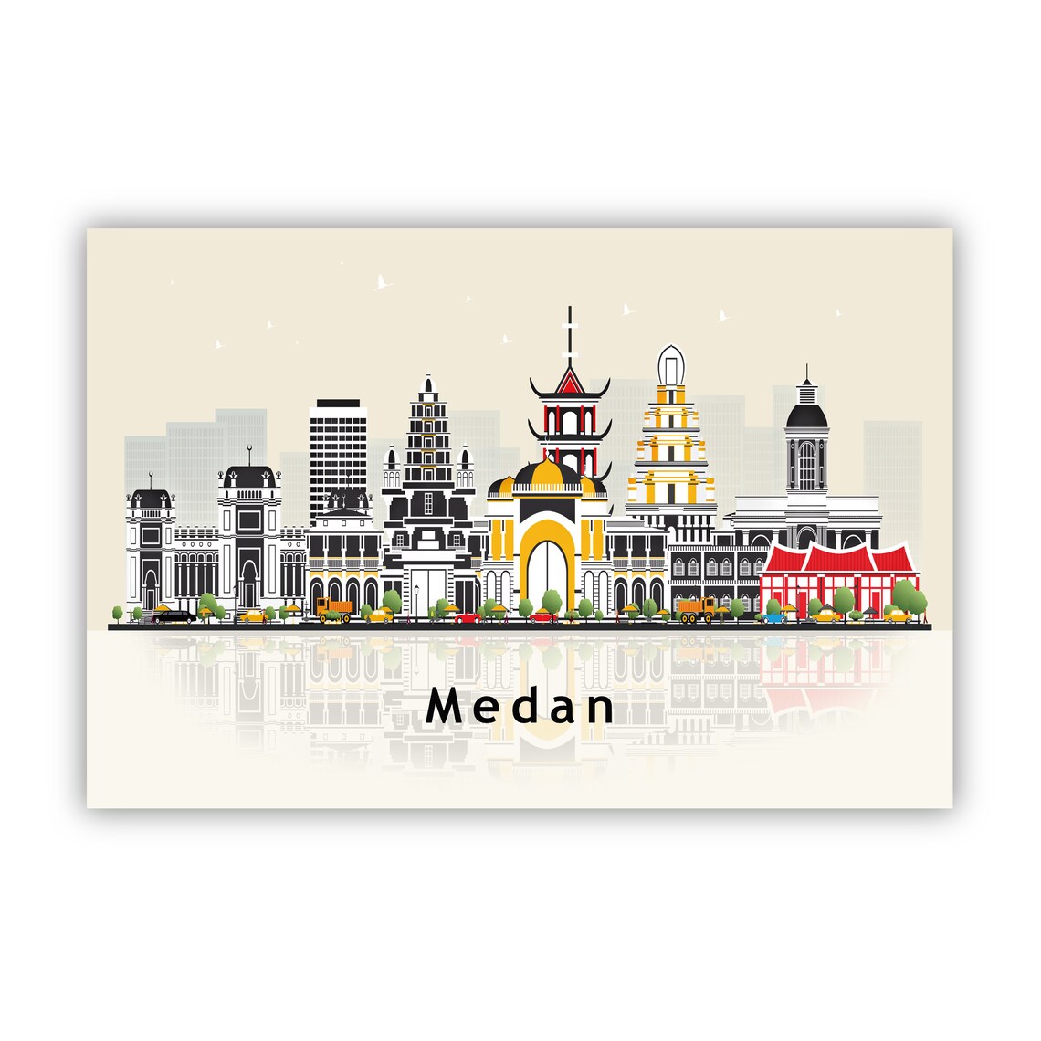 Medan Indonesia City Skyline Flat Vector Landmark Travel Poster - Image 2
