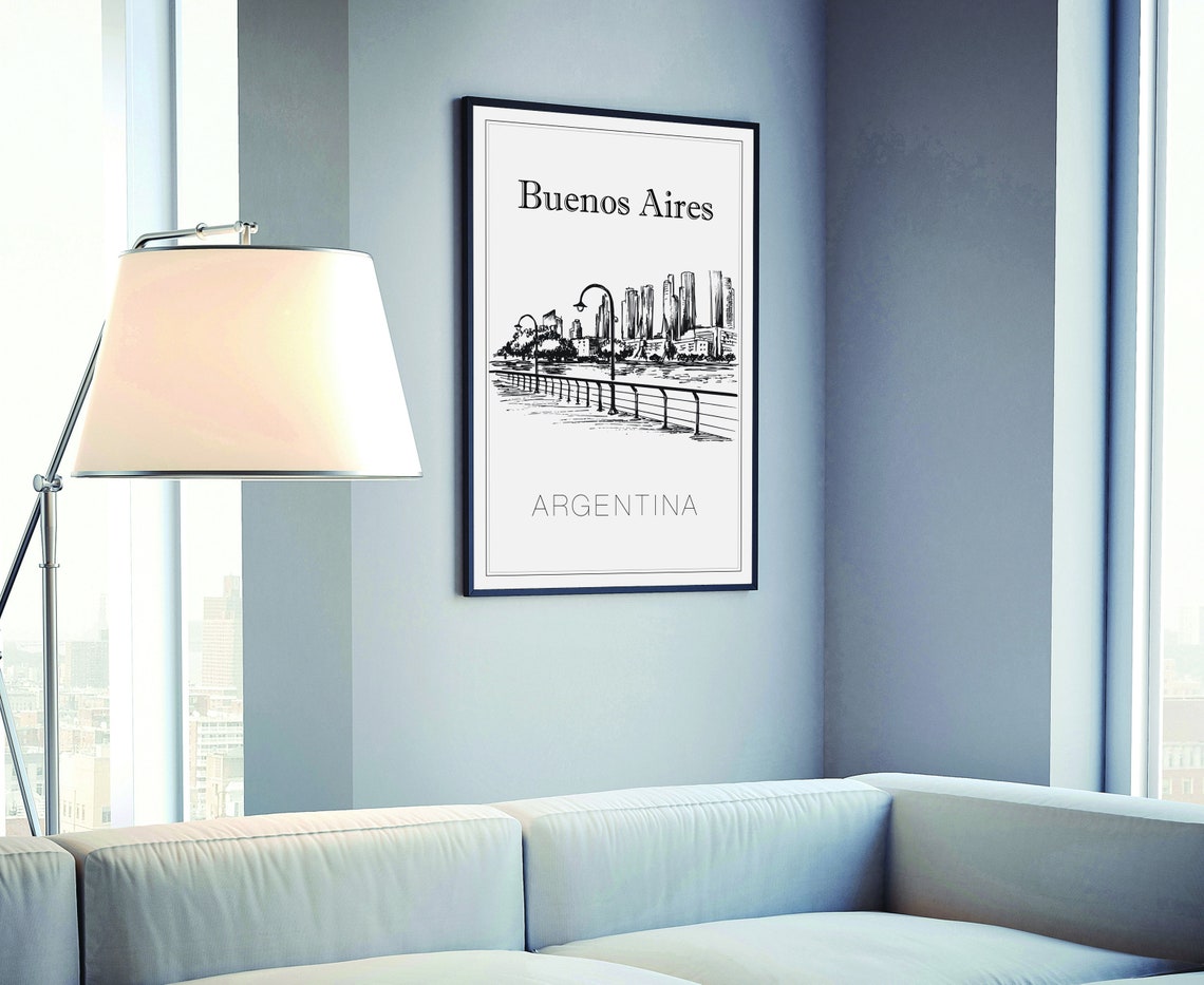 Buenos Aires Argentina Waterfront Skyline Docks Hand Sketch Art Poster - Image 4