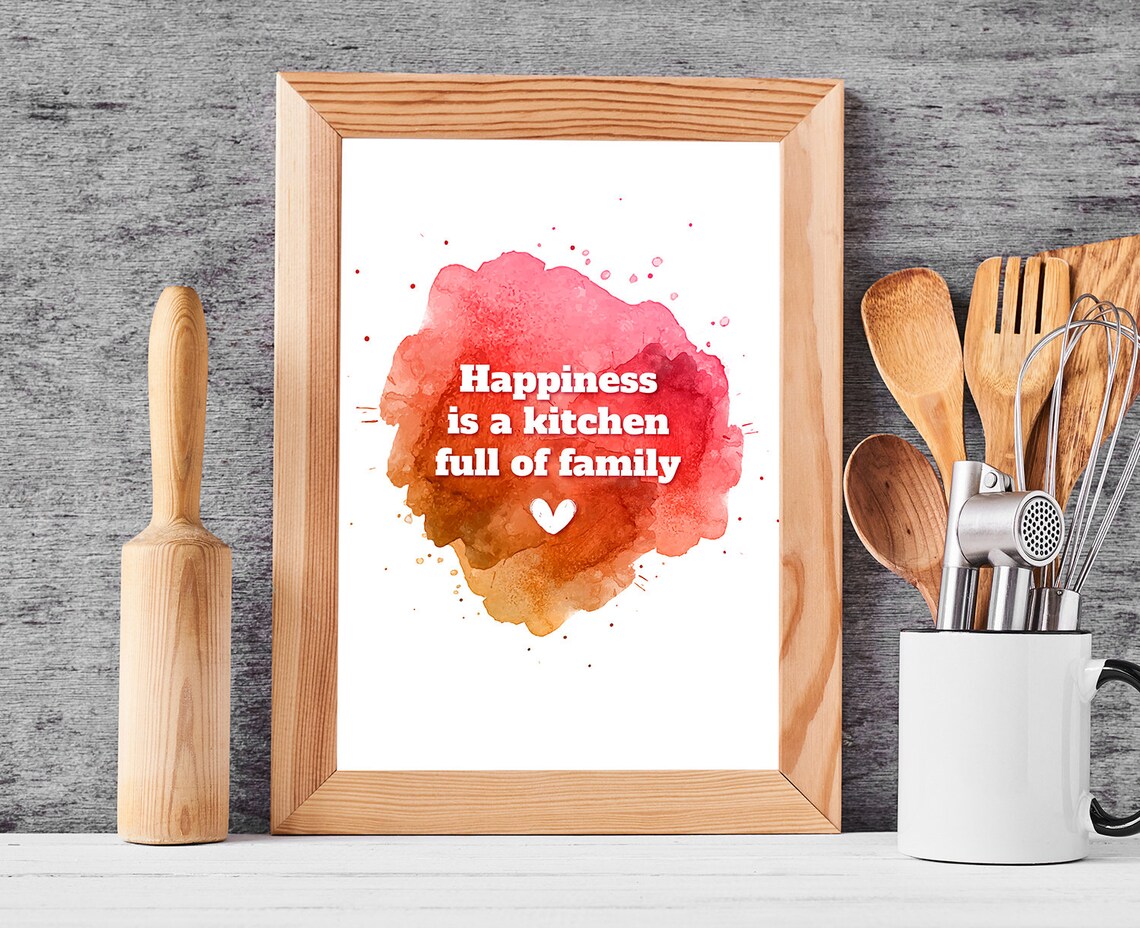 Happiness Is A Kitchen Full Of Family Red Watercolor Quote Poster - Image 3