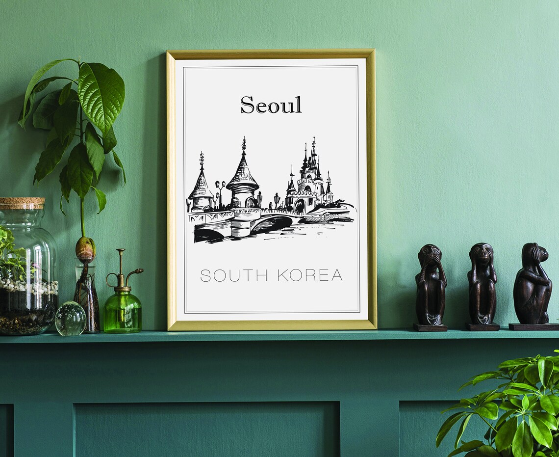 Hand Drawn Poster South Korea Travel Poster Seoul Poster Wall Art Seoul Cityscape And Landmark Map City Map Poster For Home Office - Image 3
