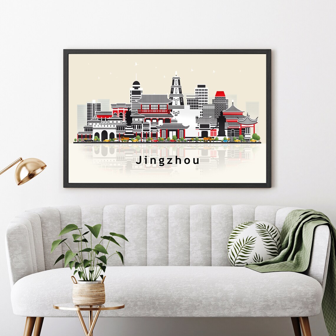 Jingzhou China Modern Skyline Illustration Landmarks Travel Poster - Image 3